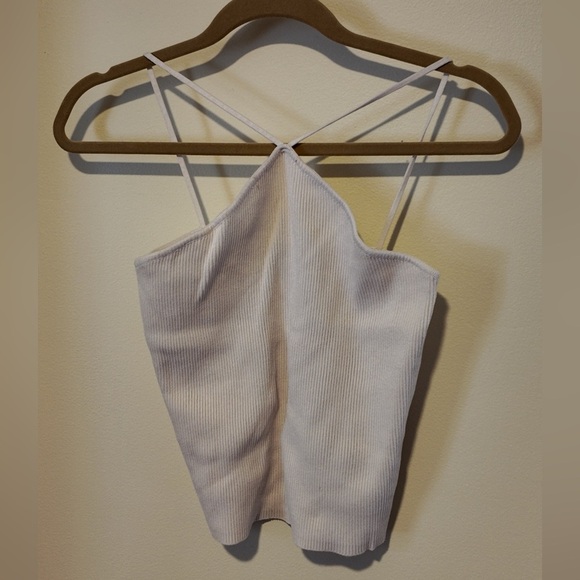 Zara Ivory Ribbed Cropped Halter Top - Spaghetti Strap - Size L - Summer Chic - Picture 5 of 7